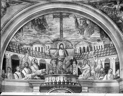 Christus op de Troon omringd door de Apostelen en Heiligen Pudentiana en Praxedis, in de Apsis door Paleo Christian